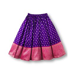 Babyhug Brocade Woven Half Sleeves Choli Lehenga & Dupatta Set With Floral Foil Print - Purple
