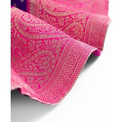 Babyhug Brocade Woven Half Sleeves Choli Lehenga & Dupatta Set With Floral Foil Print - Purple