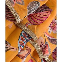 Babyhug Woven Frill Sleeves Lehenga Choli Set With Floral Print & Embroidery & Dupatta - Yellow & Pink