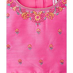 Babyhug Woven Frill Sleeves Lehenga Choli Set With Floral Print & Embroidery & Dupatta - Yellow & Pink