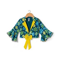 Babyhug Georgette Woven Full Sleeves Choli Lehenga & Jacket Set With Floral Print & Embridoery - Green