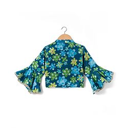 Babyhug Georgette Woven Full Sleeves Choli Lehenga & Jacket Set With Floral Print & Embridoery - Green