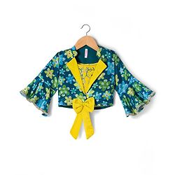 Babyhug Georgette Woven Full Sleeves Choli Lehenga & Jacket Set With Floral Print & Embridoery - Green
