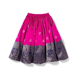 Babyhug Brocade Woven Half Sleeves Pattu Pavada Choli Lehenga & Dupatta Set with Floral Print - Fuchsia