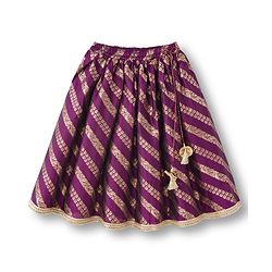 Babyhug Brocade Woven Half Sleeves Choli Lehenga & Dupatta Set With Floral Embriodery - Wine