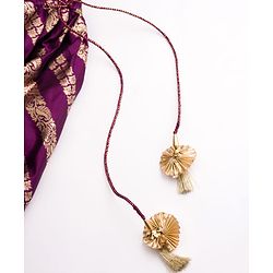 Babyhug Brocade Woven Half Sleeves Choli Lehenga & Dupatta Set With Floral Embriodery - Wine