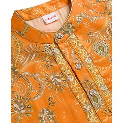 Babyhug Cotton Woven Full Sleeves Cambric Foil Printed Kurta Pajama Set- Mustard