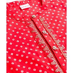 Babyhug Cambric Woven Full Sleeves Kurta Dhoti Set with Angarakha Foil Print - Red