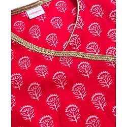Babyhug Cambric Woven Full Sleeves Kurta Dhoti Set with Floral Print - Red