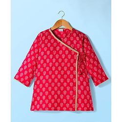 Babyhug Cambric Woven Full Sleeves Kurta Dhoti Set with Floral Print - Red