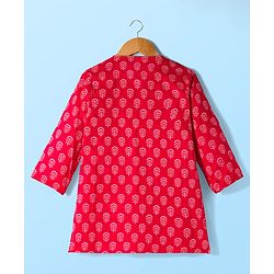 Babyhug Cambric Woven Full Sleeves Kurta Dhoti Set with Floral Print - Red
