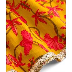 Babyhug Cambric Woven Full Sleeves Kurta Gharara & Dupatta Set With Floral Print - Mustard