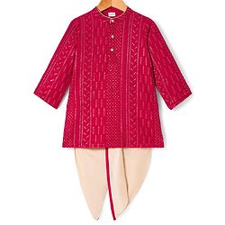 Babyhug Georgette Woven Full Sleeves Embellished Kurta Dhoti Set - Red & White