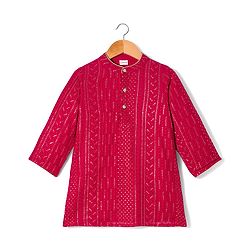 Babyhug Georgette Woven Full Sleeves Embellished Kurta Dhoti Set - Red & White