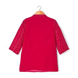 Babyhug Georgette Woven Full Sleeves Embellished Kurta Dhoti Set - Red & White