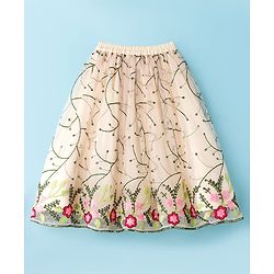 Babyhug Woven Choli Lehenga Set with Three Fourth Sleeves Jacket Floral Embroidery & Sequin Detailing - Multicolor