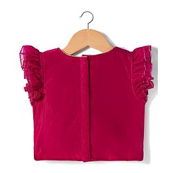 Babyhug Woven Frill Sleeves Choli Lehenga & Dupatta Set with Floral Embroidery - Fuchsia