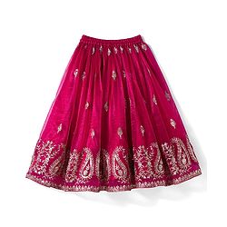 Babyhug Woven Frill Sleeves Choli Lehenga & Dupatta Set with Floral Embroidery - Fuchsia
