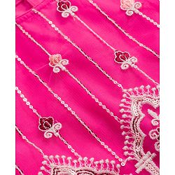 Babyhug Net Woven Half Puffed Sleeves Choli Lehenga & Dupatta Set with Floral Embroidery - Pink
