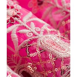 Babyhug Net Woven Half Puffed Sleeves Choli Lehenga & Dupatta Set with Floral Embroidery - Pink