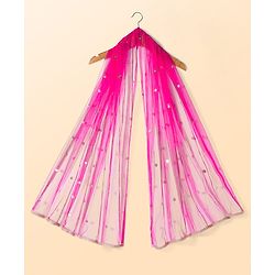 Babyhug Net Woven Half Puffed Sleeves Choli Lehenga & Dupatta Set with Floral Embroidery - Pink