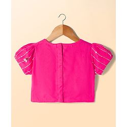 Babyhug Net Woven Half Puffed Sleeves Choli Lehenga & Dupatta Set with Floral Embroidery - Pink