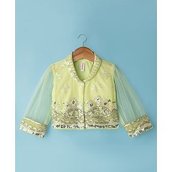 Babyhug Net Woven Three Fourth Choli Lehenga & Dupatta Set With Sequin Embriodery - Green