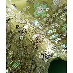 Babyhug Net Woven Three Fourth Choli Lehenga & Dupatta Set With Sequin Embriodery - Green