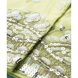 Babyhug Net Woven Three Fourth Choli Lehenga & Dupatta Set With Sequin Embriodery - Green