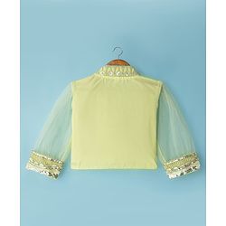 Babyhug Net Woven Three Fourth Choli Lehenga & Dupatta Set With Sequin Embriodery - Green