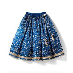 Babyhug Woven Sleeveless Choli Lehenga & Frilled Dupatta Set with Floral Embroidery - Navy Blue