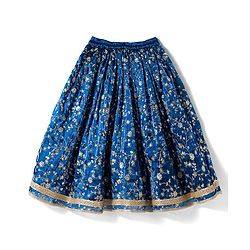 Babyhug Woven Sleeveless Choli Lehenga & Frilled Dupatta Set with Floral Embroidery - Navy Blue