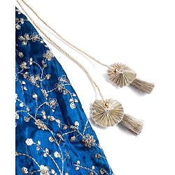 Babyhug Woven Sleeveless Choli Lehenga & Frilled Dupatta Set with Floral Embroidery - Navy Blue