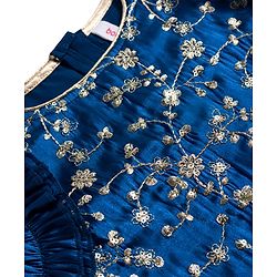 Babyhug Woven Sleeveless Choli Lehenga & Frilled Dupatta Set with Floral Embroidery - Navy Blue