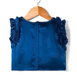 Babyhug Woven Sleeveless Choli Lehenga & Frilled Dupatta Set with Floral Embroidery - Navy Blue