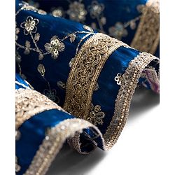 Babyhug Woven Sleeveless Choli Lehenga & Frilled Dupatta Set with Floral Embroidery - Navy Blue