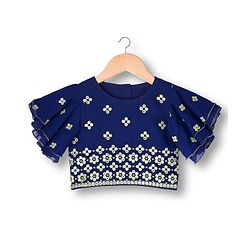 Babyhug Georgette Woven Half Flutter Sleeves Choli Lehenga Set with Dupatta & Embroidery - Navy Blue