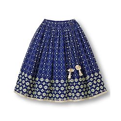 Babyhug Georgette Woven Half Flutter Sleeves Choli Lehenga Set with Dupatta & Embroidery - Navy Blue