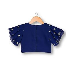 Babyhug Georgette Woven Half Flutter Sleeves Choli Lehenga Set with Dupatta & Embroidery - Navy Blue