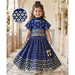 Babyhug Georgette Woven Half Flutter Sleeves Choli Lehenga Set with Dupatta & Embroidery - Navy Blue