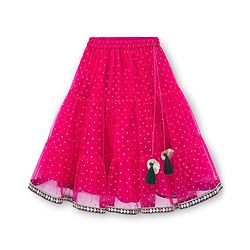 Babyhug Brocade Woven Half Sleeves Choli Shimmer Net Lehenga & Dupatta Set with Floral Embroidery - Fuchsia
