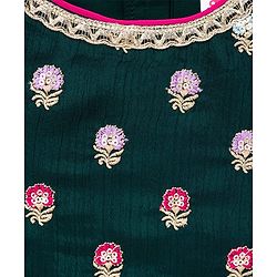Babyhug Brocade Woven Half Sleeves Choli Shimmer Net Lehenga & Dupatta Set with Floral Embroidery - Fuchsia