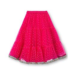 Babyhug Brocade Woven Half Sleeves Choli Shimmer Net Lehenga & Dupatta Set with Floral Embroidery - Fuchsia