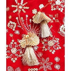 Babyhug Velvet Woven Half Puffed Sleeves Choli Lehenga & Dupatta Set with Floral Embroidery & Embellishments - Red