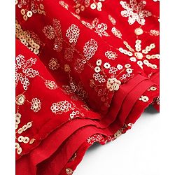 Babyhug Velvet Woven Half Puffed Sleeves Choli Lehenga & Dupatta Set with Floral Embroidery & Embellishments - Red
