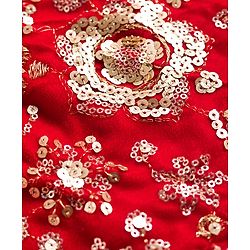 Babyhug Velvet Woven Half Puffed Sleeves Choli Lehenga & Dupatta Set with Floral Embroidery & Embellishments - Red