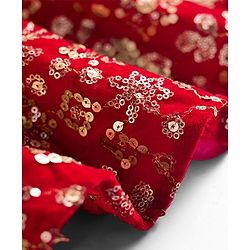 Babyhug Velvet Woven Half Puffed Sleeves Choli Lehenga & Dupatta Set with Floral Embroidery & Embellishments - Red