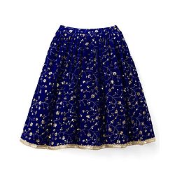 Babyhug Velvet Woven Half Sleeves Choli Lehenga & Dupatta Set With Sequin Embriodery - Blue
