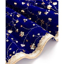 Babyhug Velvet Woven Half Sleeves Choli Lehenga & Dupatta Set With Sequin Embriodery - Blue