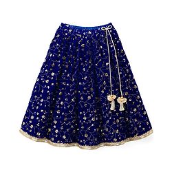 Babyhug Velvet Woven Half Sleeves Choli Lehenga & Dupatta Set With Sequin Embriodery - Blue